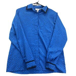 Yves St Clair Sz 8 Blue Black Polka Dot Blouse Top Shirt Hidden Buttons Vintage